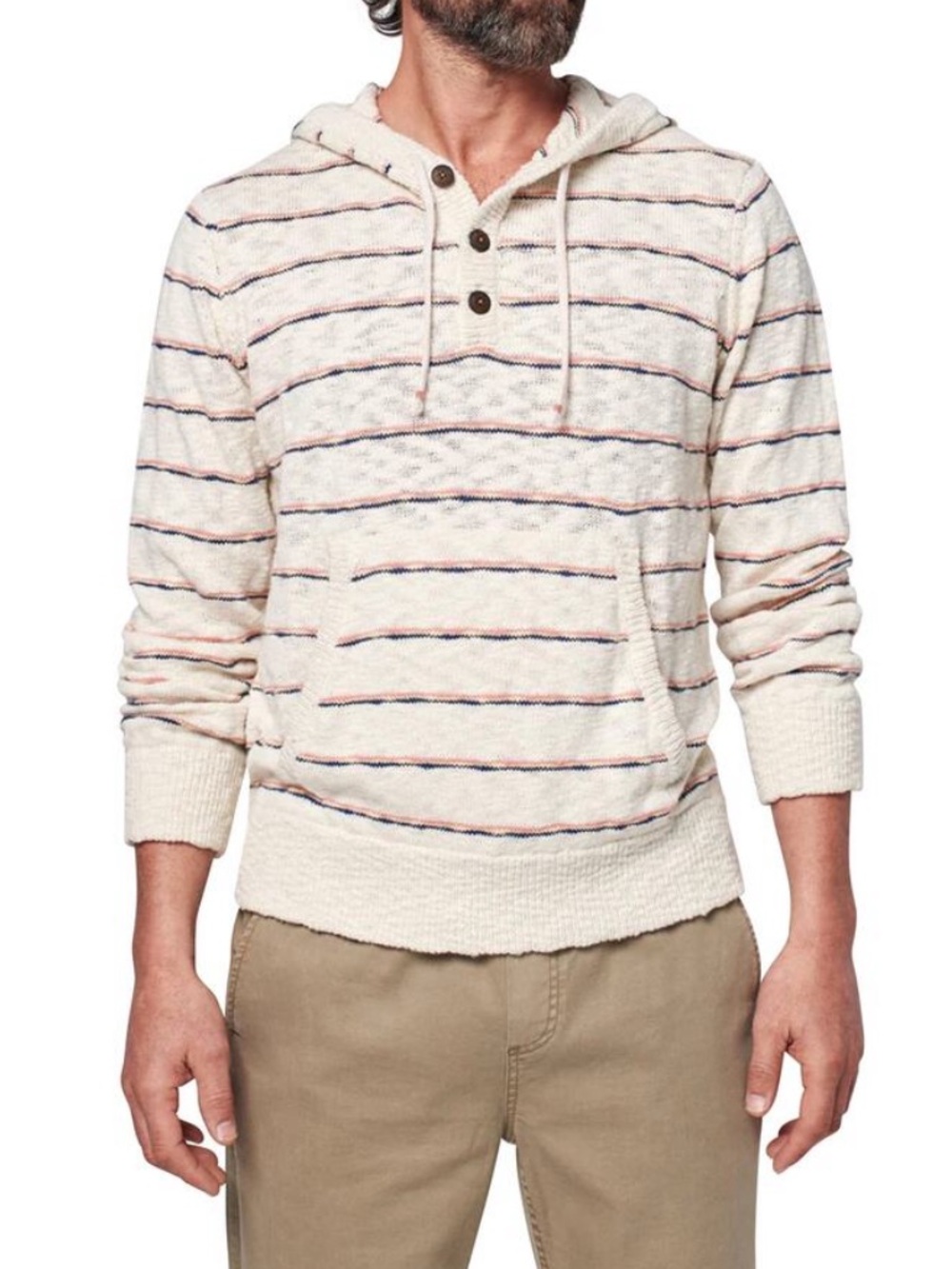 Faherty Sandy Cove cream striped hoodie sweater XL